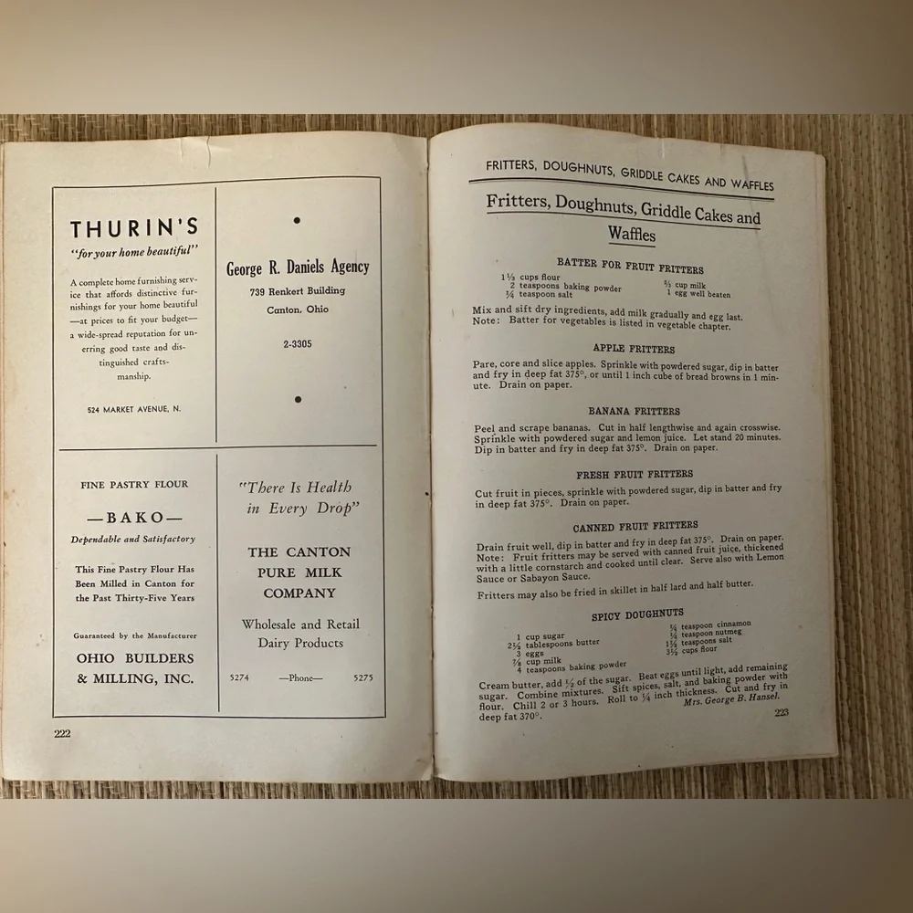 Childrens Mission Cook Book 1937 Hardcover Canton OH. Includes correction insert
